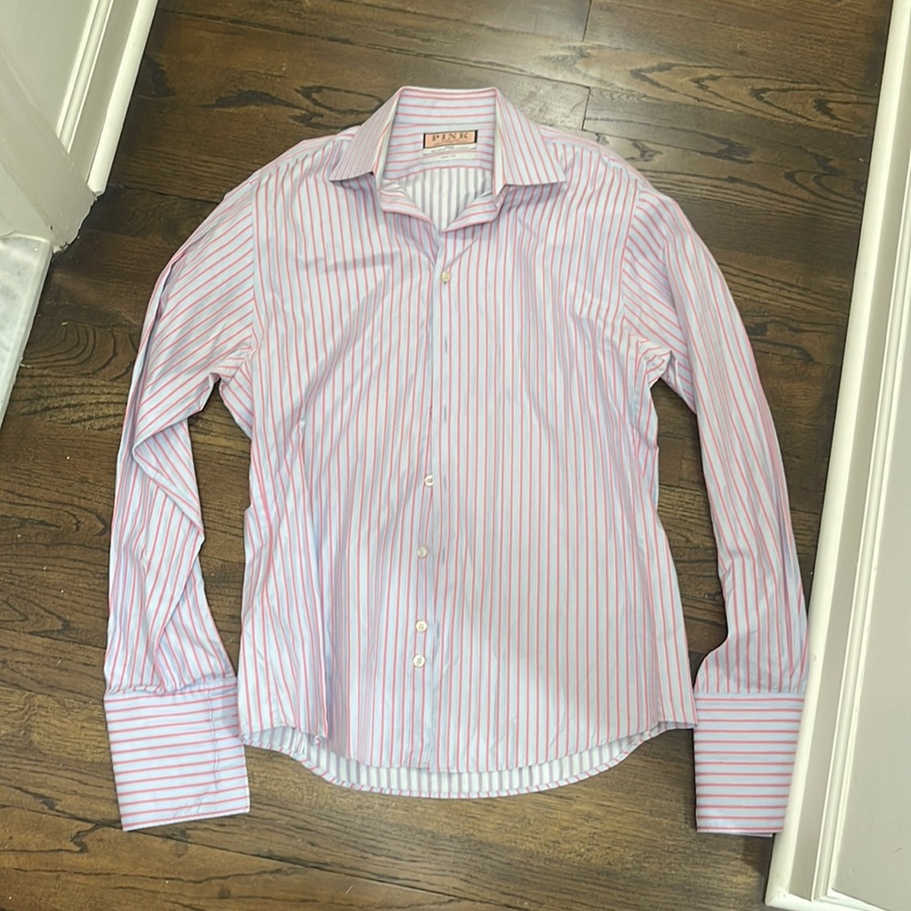 Thomas pink striped slim fit shirt